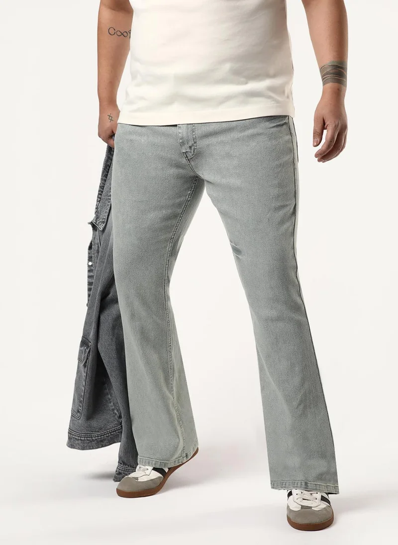 Urbano Plus Men's Ice Grey Bootcut Fit Mid Rise Acid Wash Jeans Stretchable